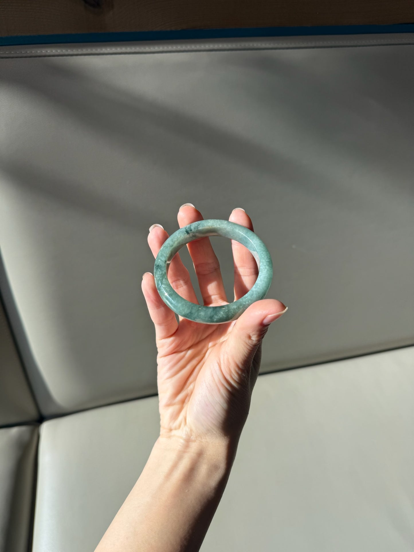 60/65mm Burmese Marbled Aqua Green Jadeite Bangle