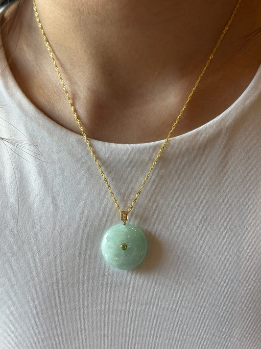 18k Gold Plated Pale Green Jadeite Ping'an Necklace