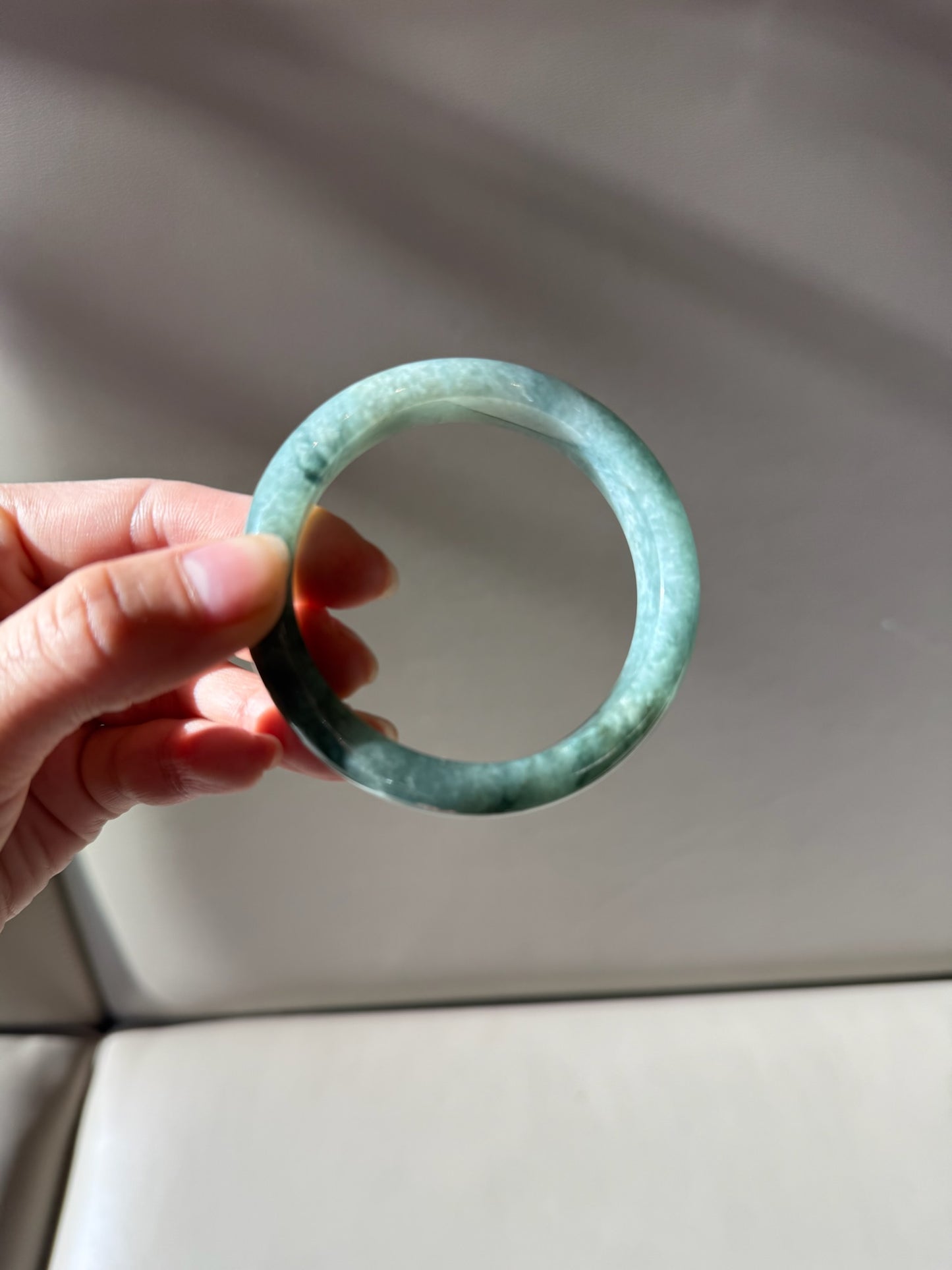 60/65mm Burmese Marbled Aqua Green Jadeite Bangle