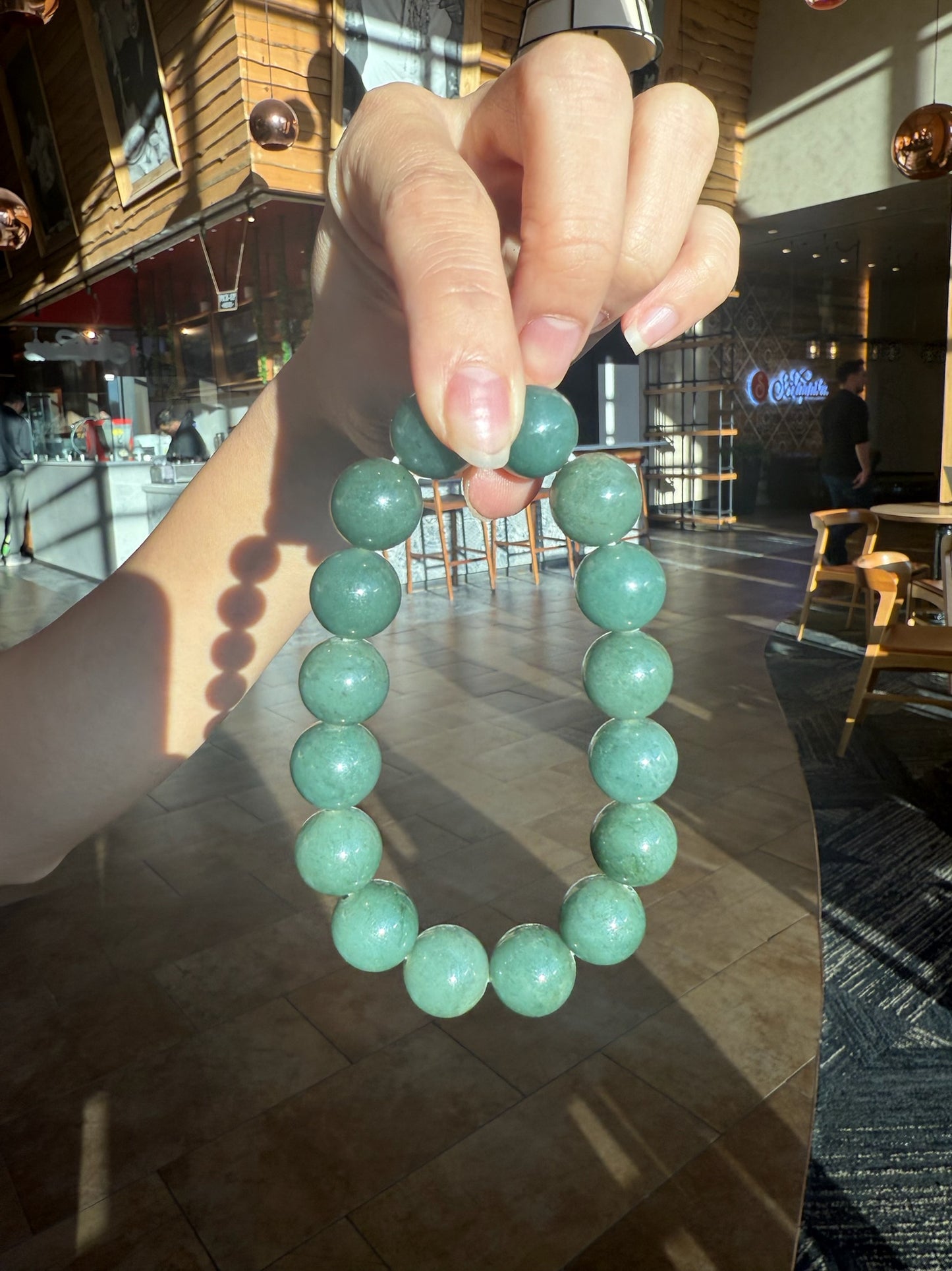 Natural Jadeite Forest Green 13mm Bead Bracelet