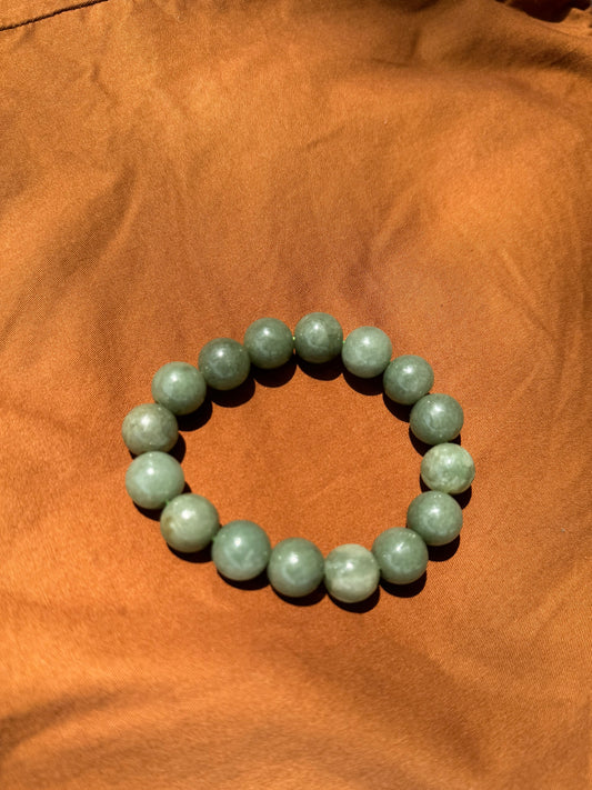 Natural Jadeite Forest Green 13mm Bead Bracelet