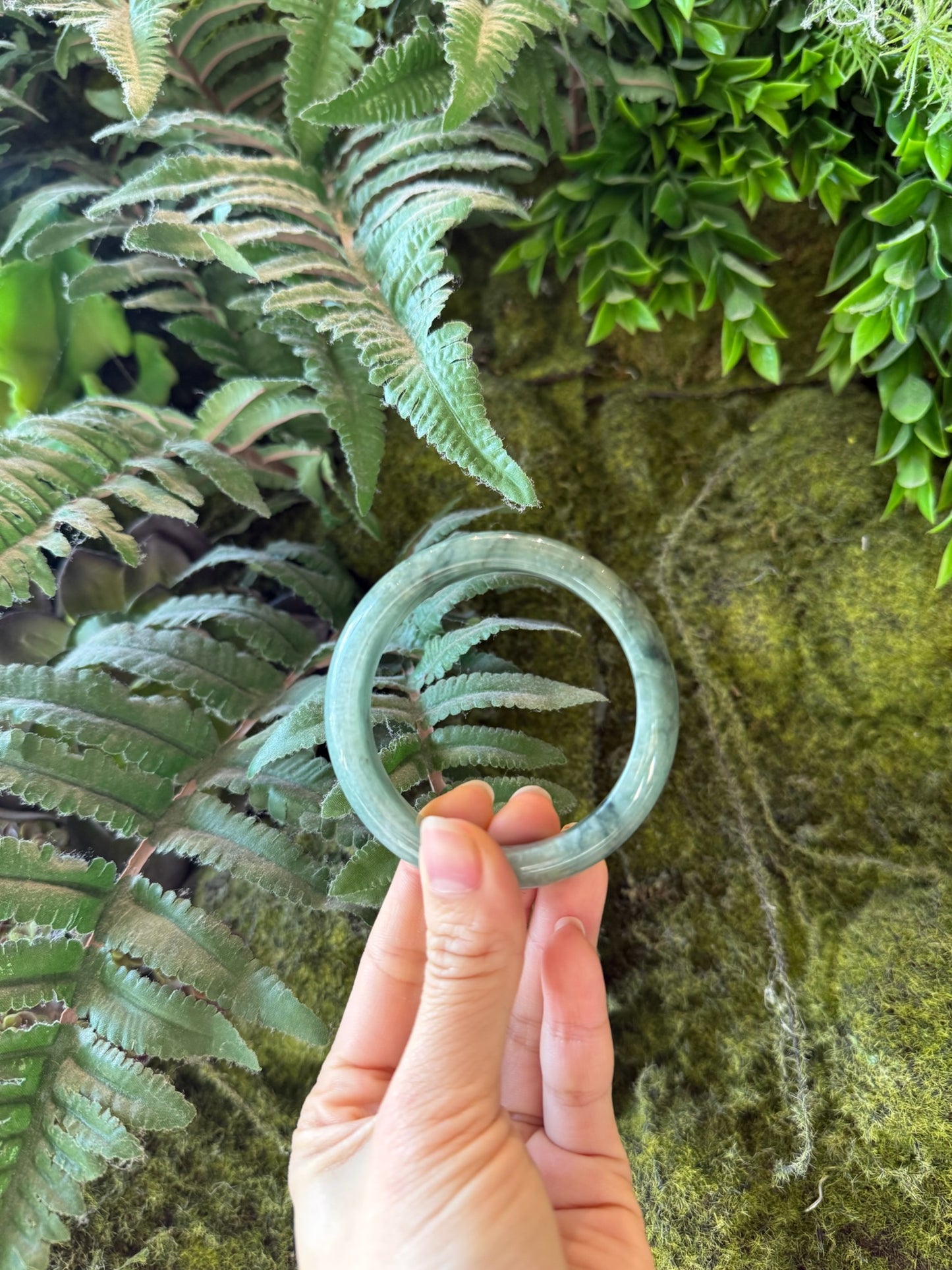 60/65mm Burmese Marbled Aqua Green Jadeite Bangle
