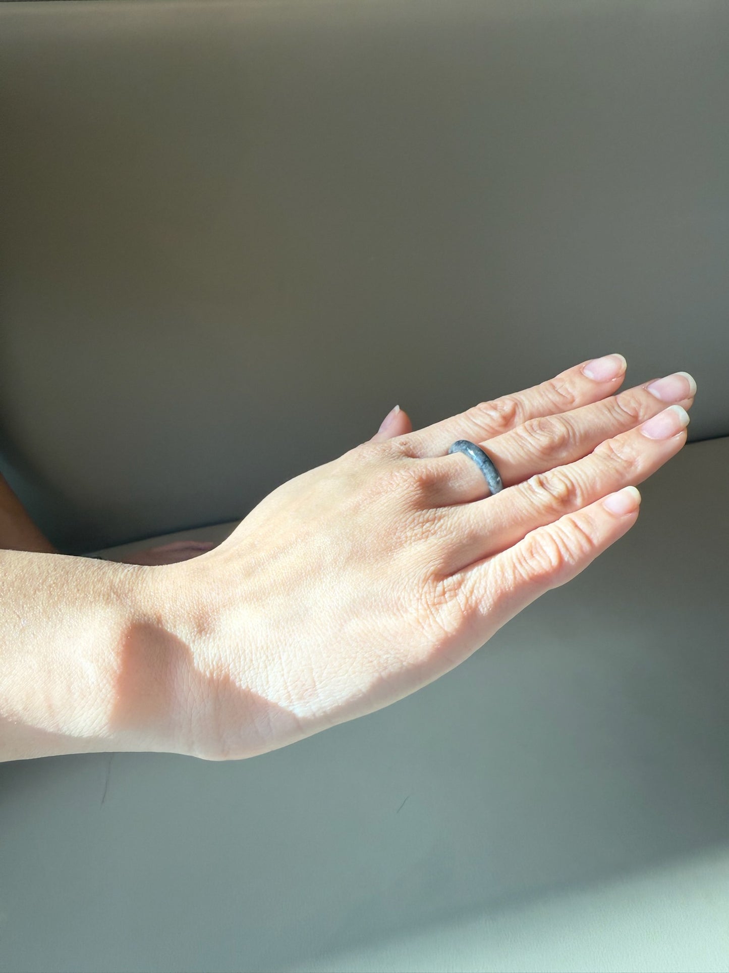 Black and Gray Marbled Burmese Jadeite Ring