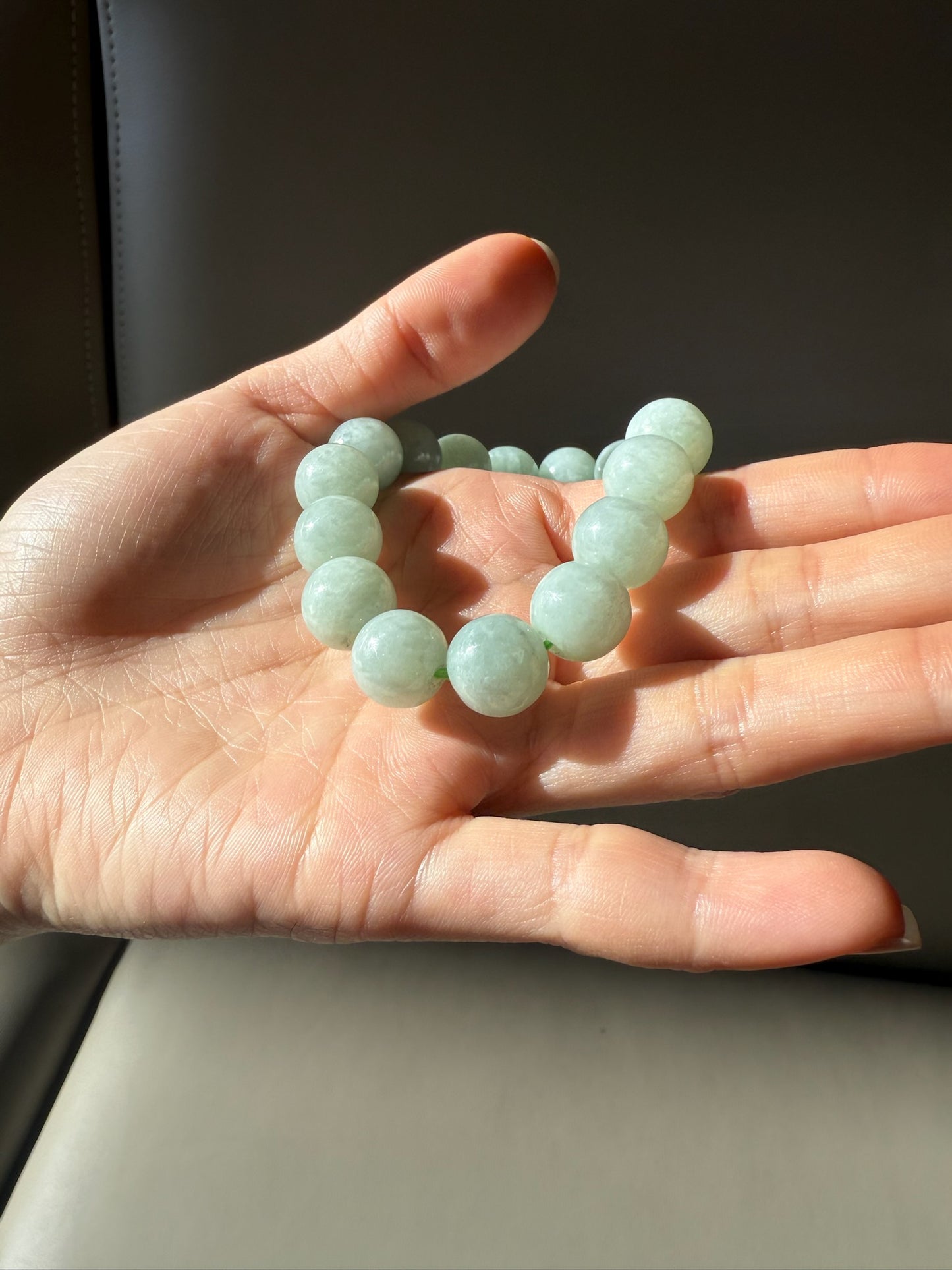 Natural Jadeite Pale Green 12mm Bead Bracelet