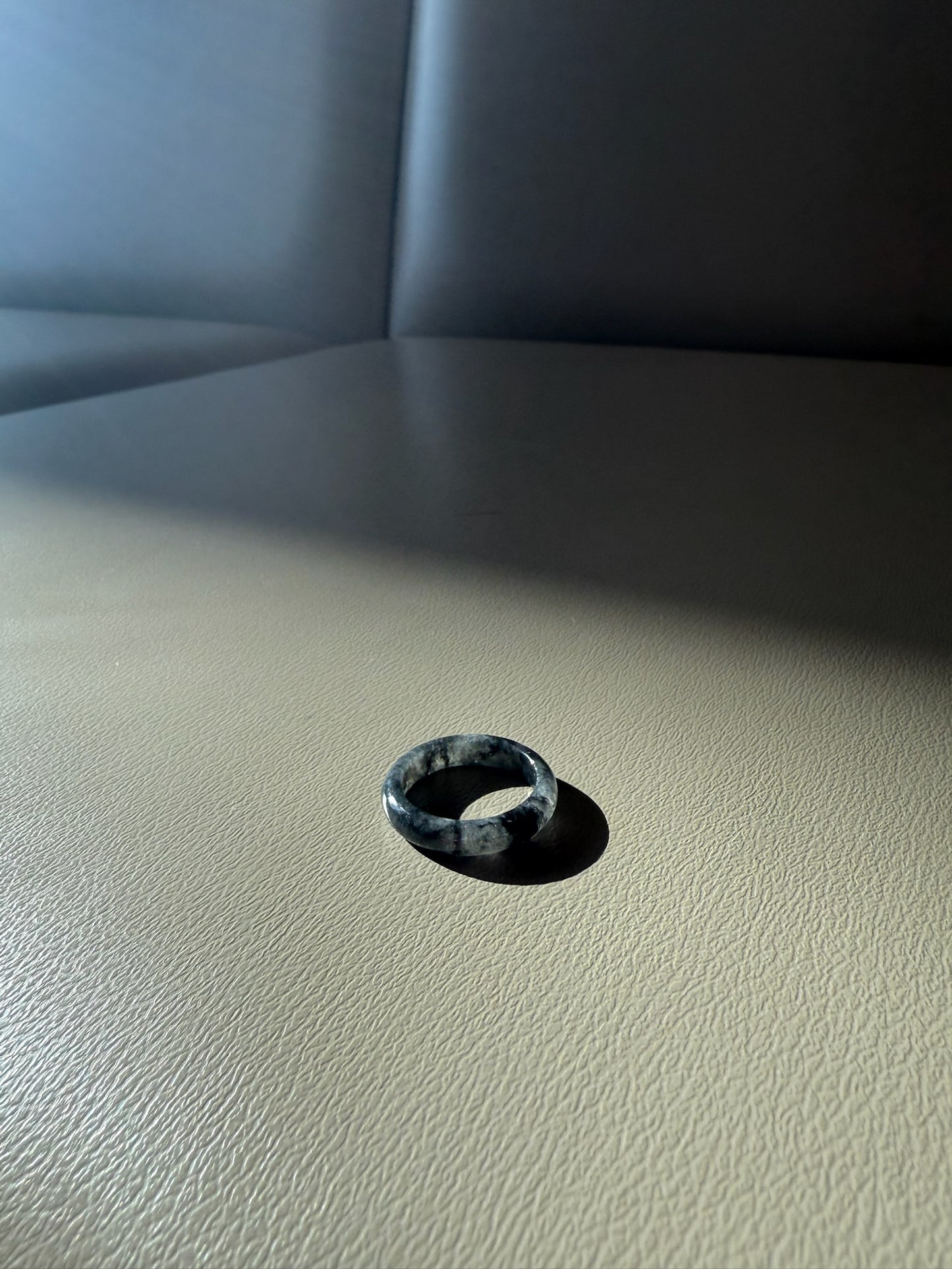 Black and Gray Marbled Burmese Jadeite Ring
