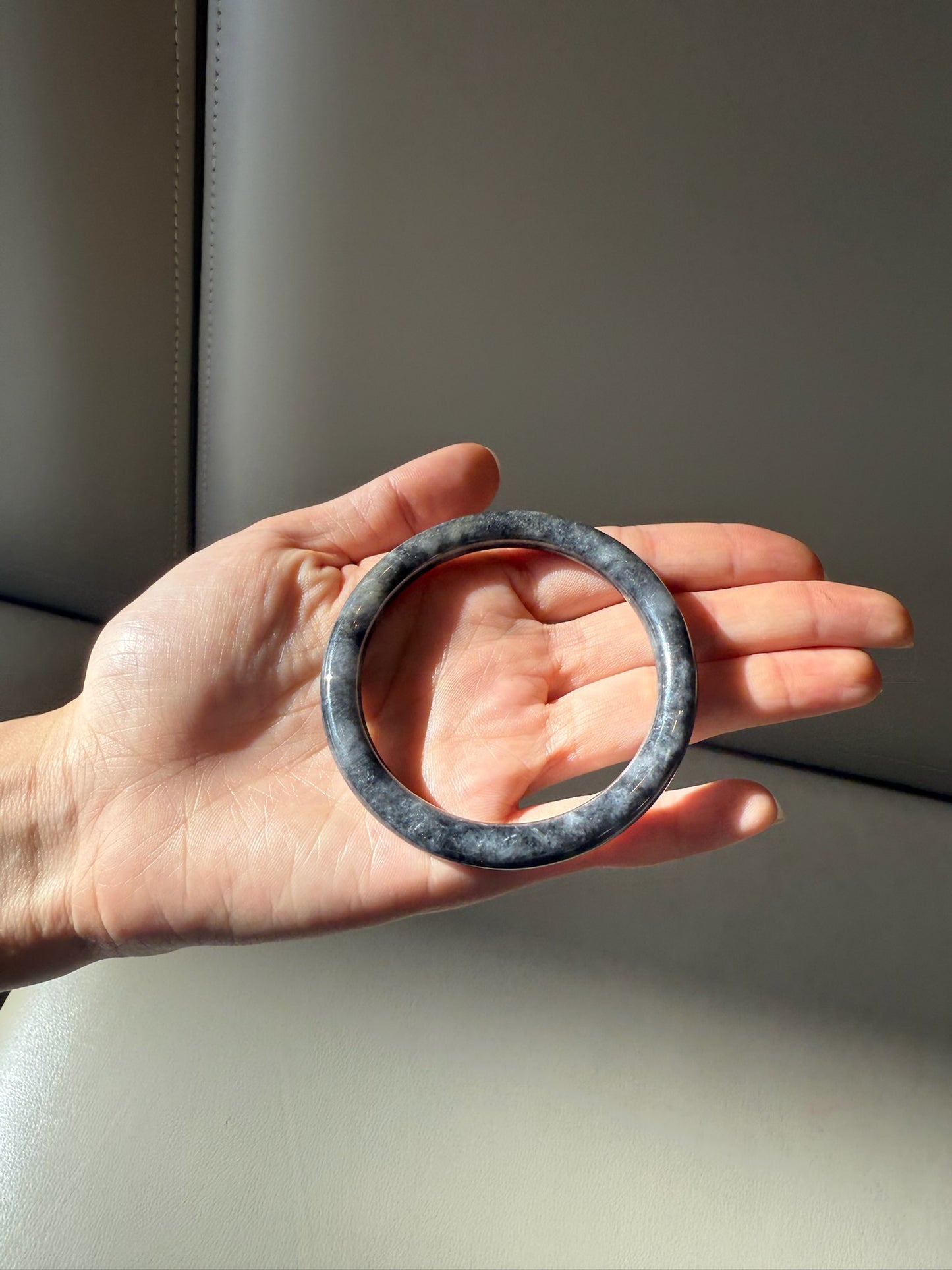 60mm Burmese Marbled Black and Gray Jadeite Bangle