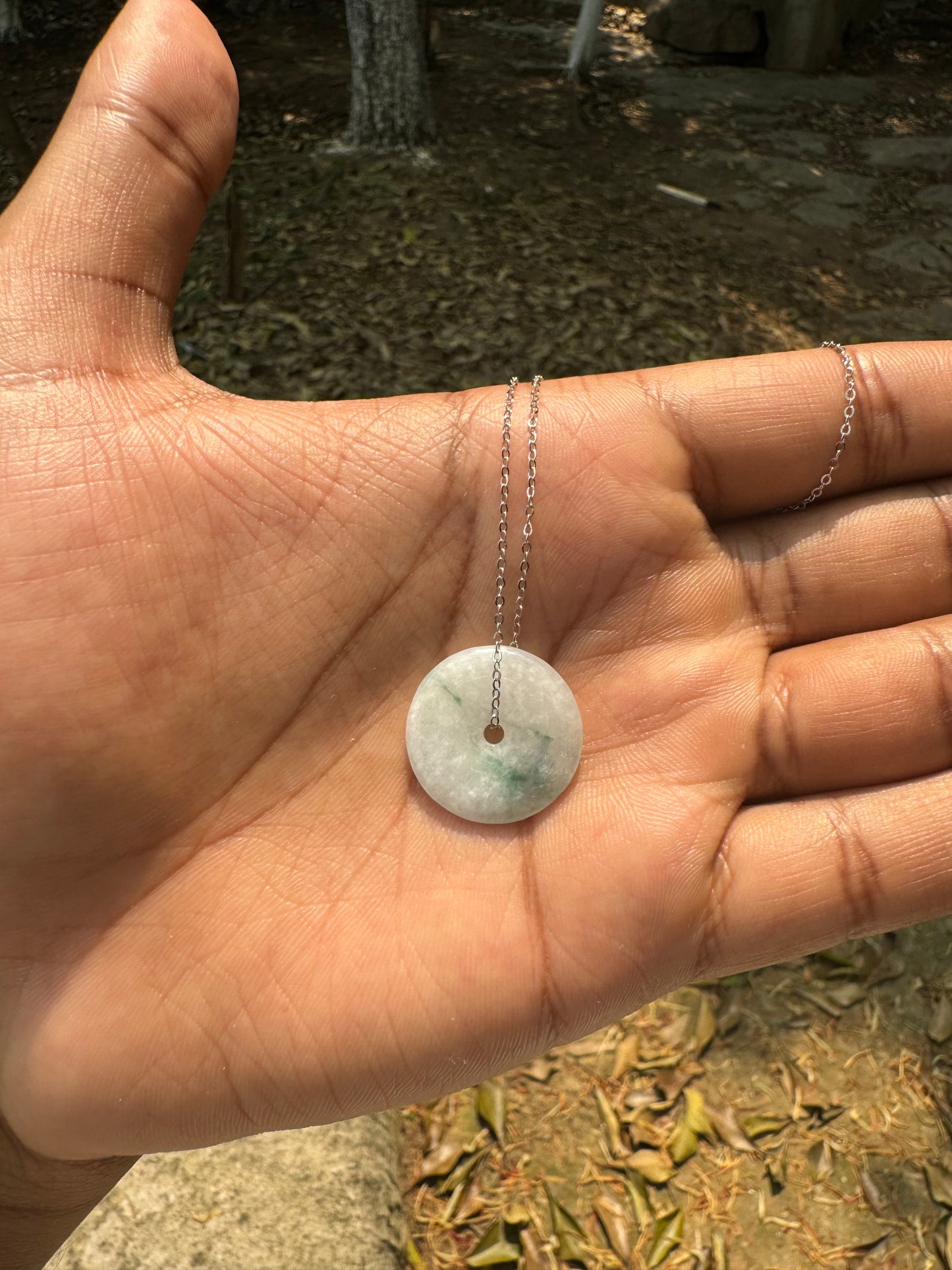 'Moss in the Snow' Jadeite Ping'an Necklace