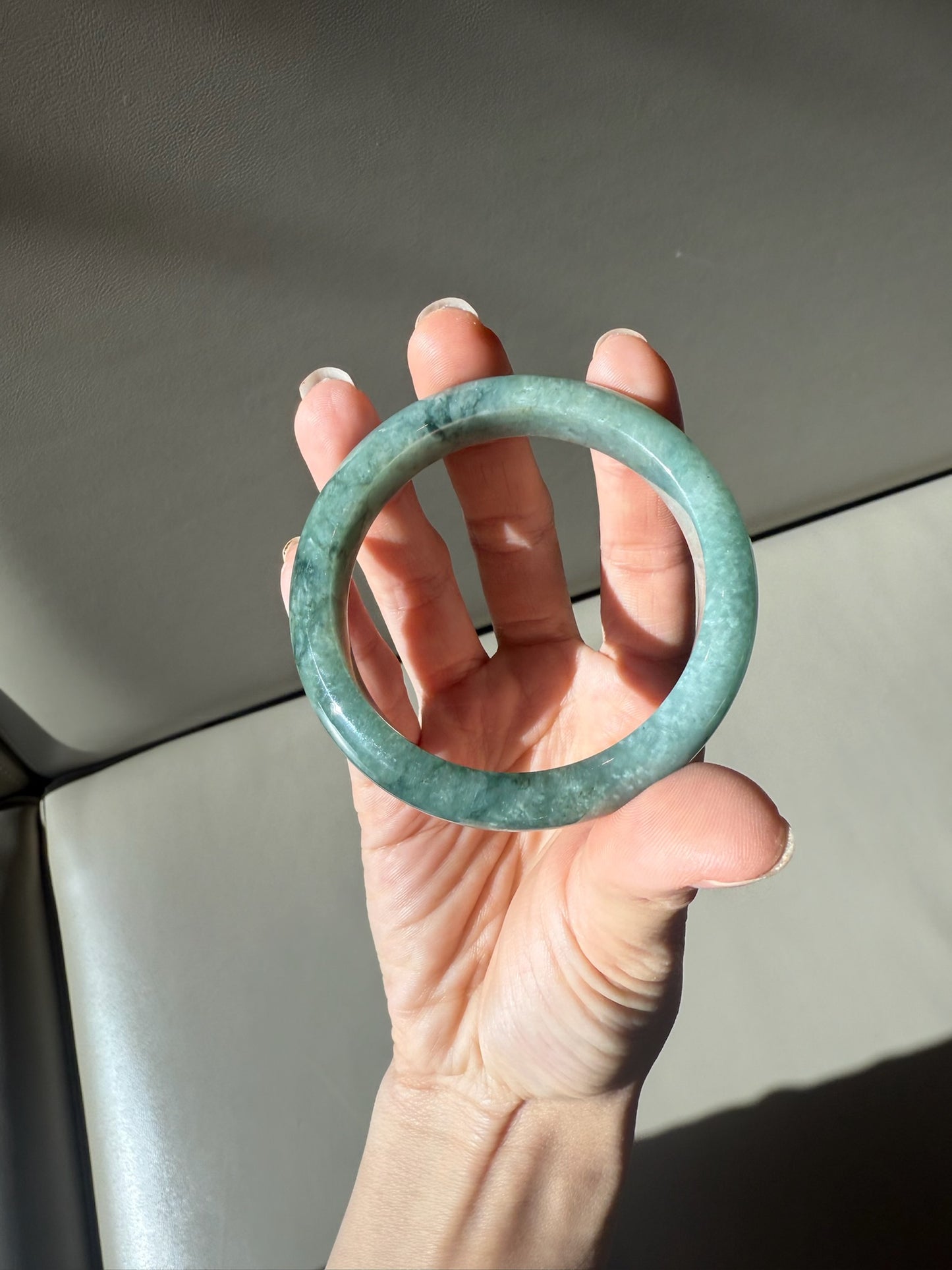 60/65mm Burmese Marbled Aqua Green Jadeite Bangle