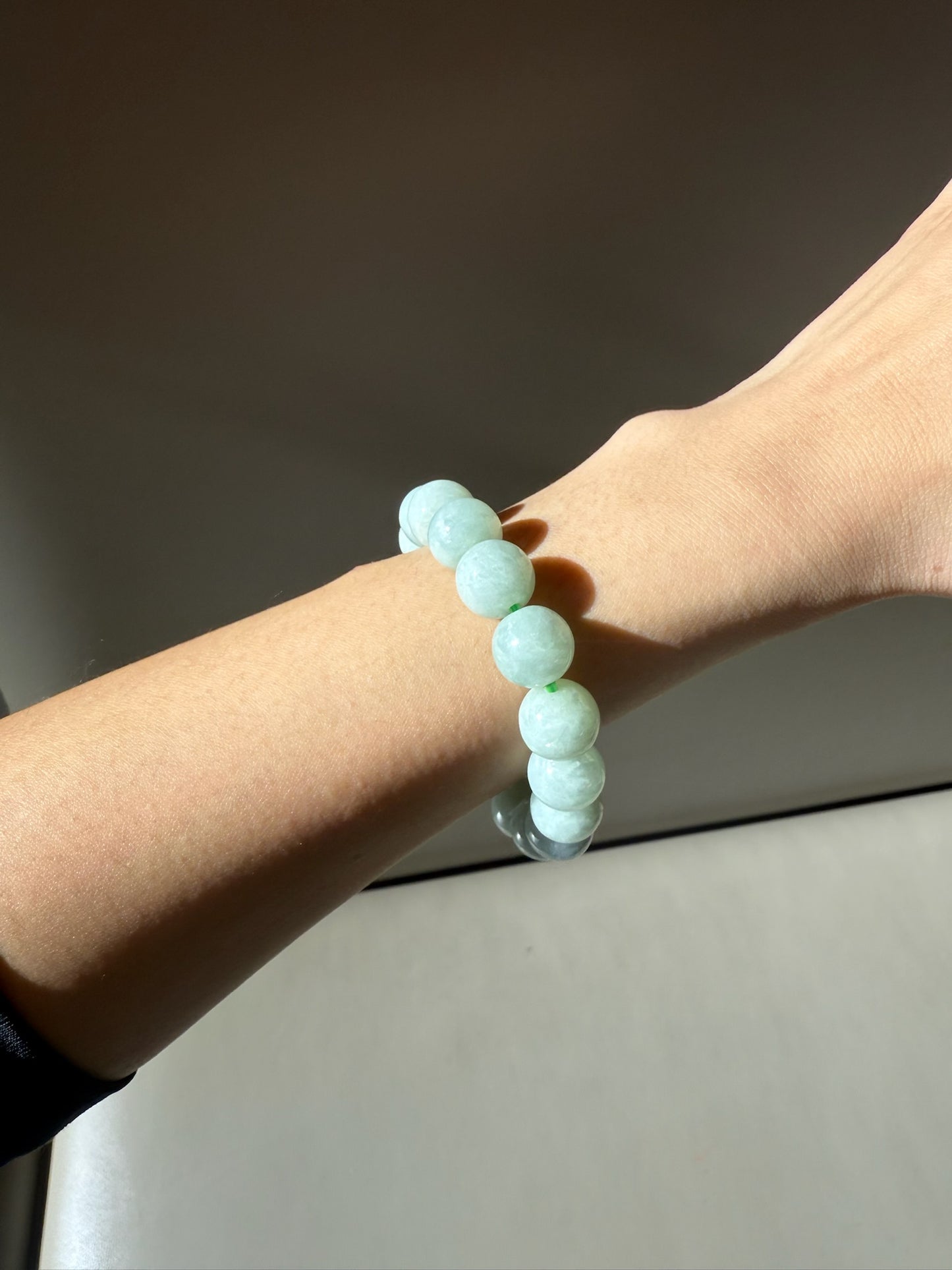 Natural Jadeite Pale Green 12mm Bead Bracelet