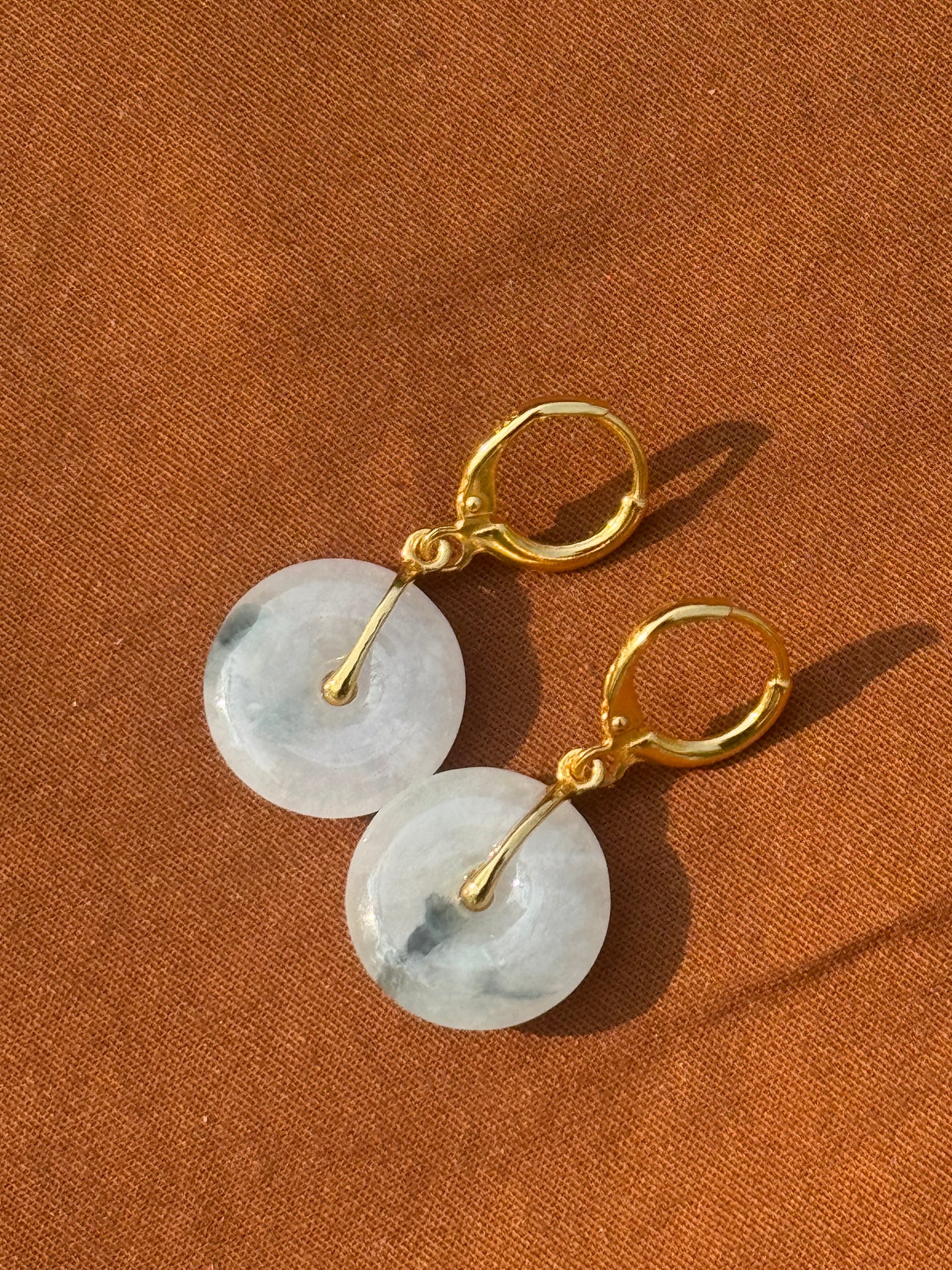 14k Gold Plated 'Moss in the Snow' Jade Earrings
