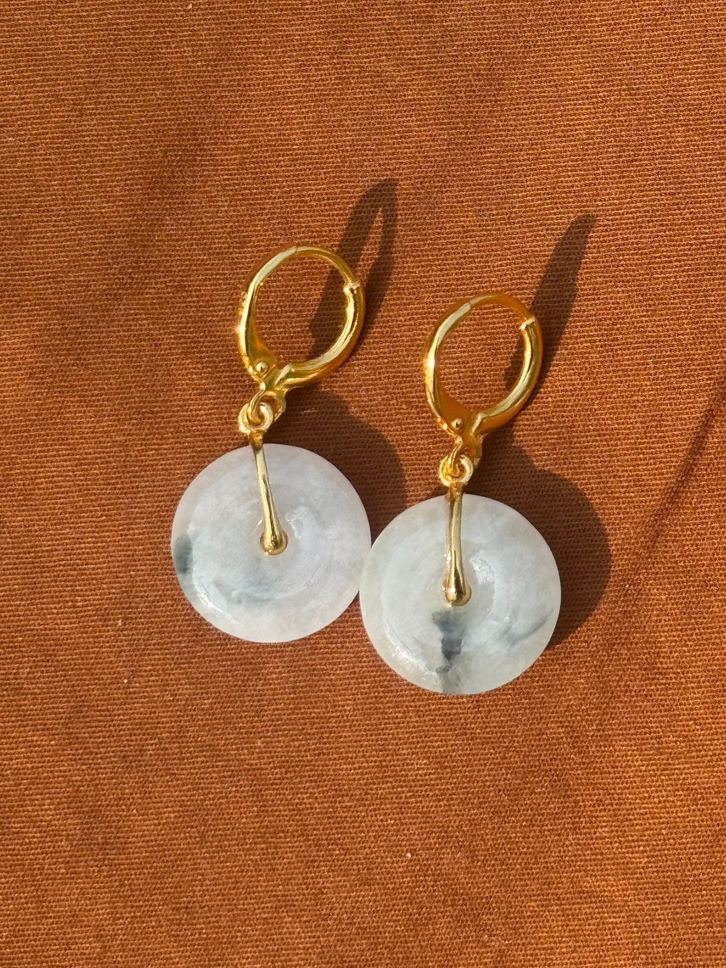 14k Gold Plated 'Moss in the Snow' Jade Earrings