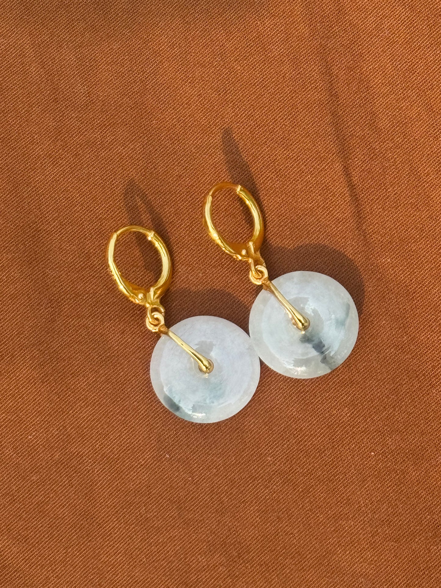 14k Gold Plated 'Moss in the Snow' Jade Earrings