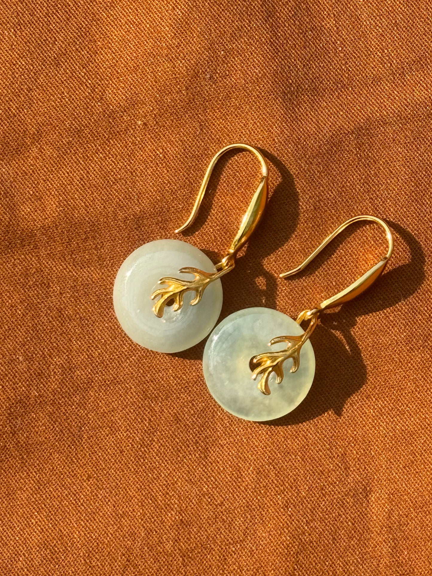 14k Gold Plated Green Jade Leaf Earrings