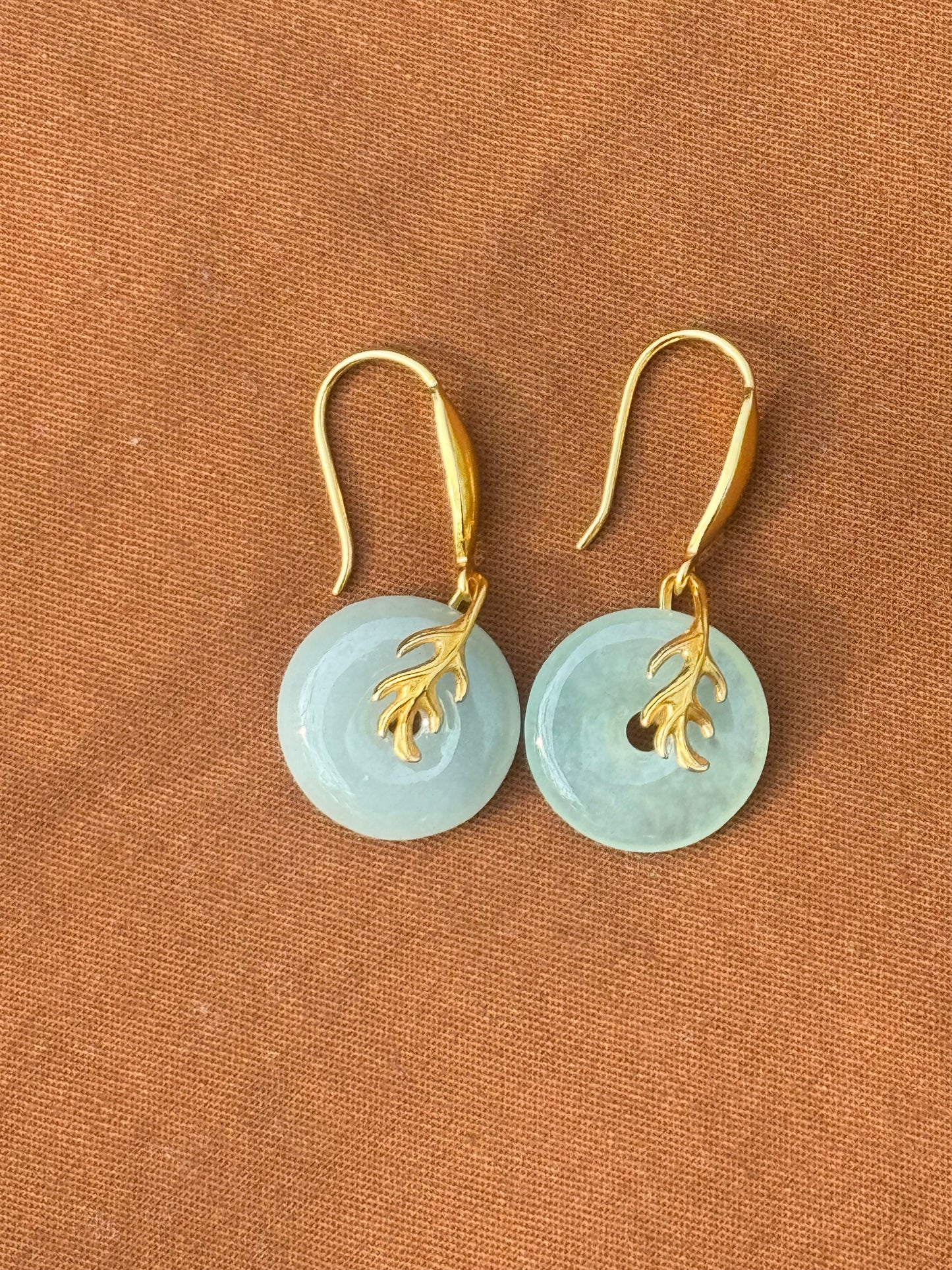 14k Gold Plated Green Jade Leaf Earrings
