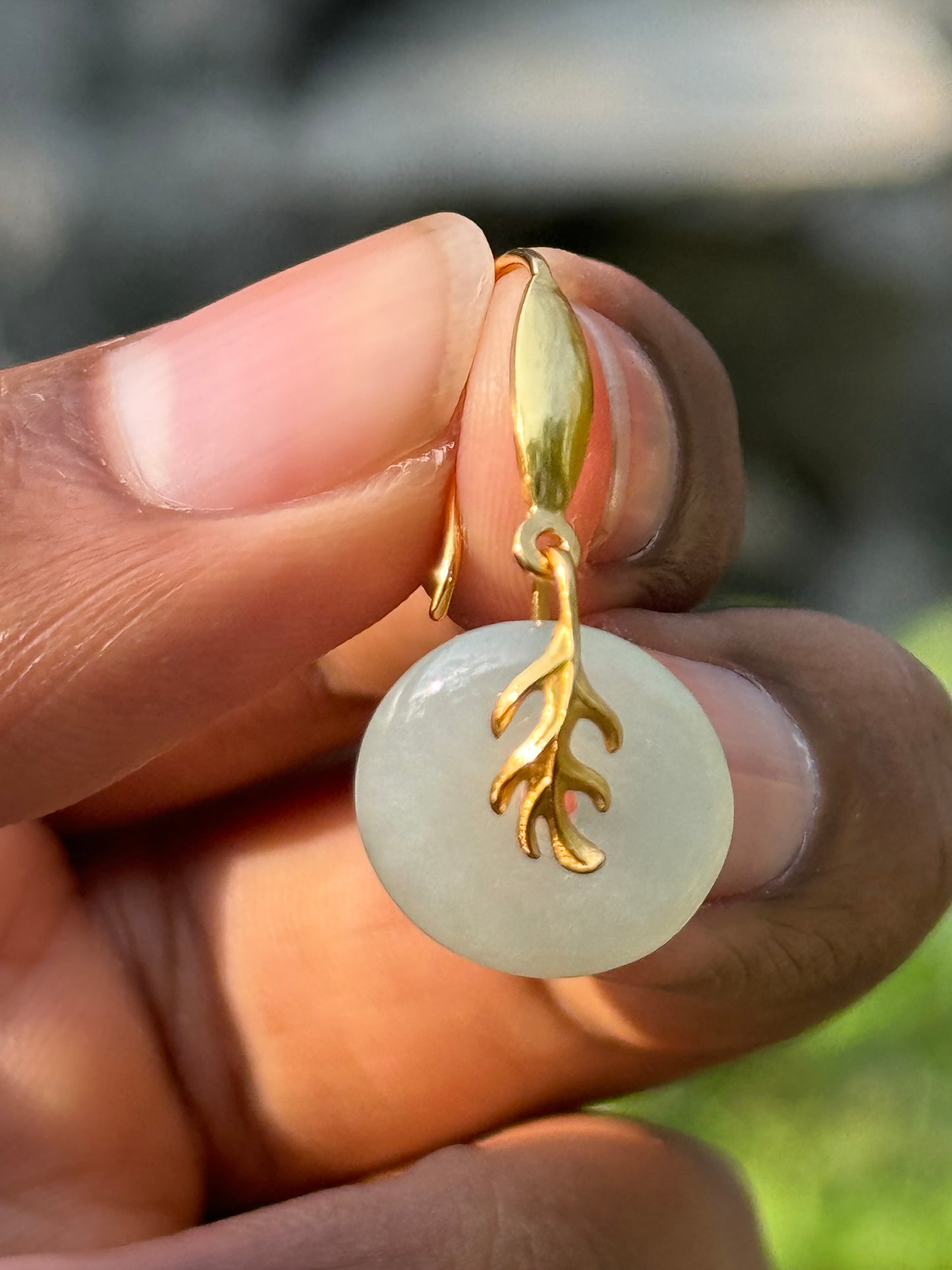 14k Gold Plated Green Jade Leaf Earrings