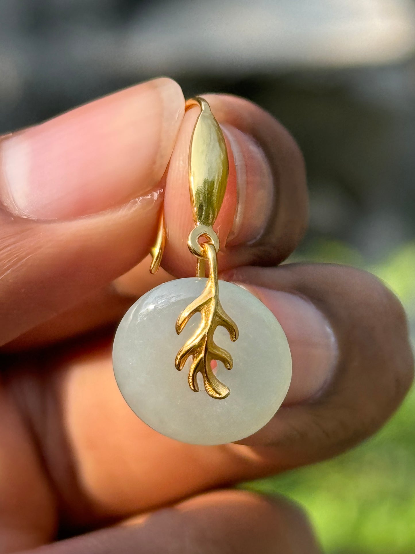 14k Gold Plated Green Jade Leaf Earrings