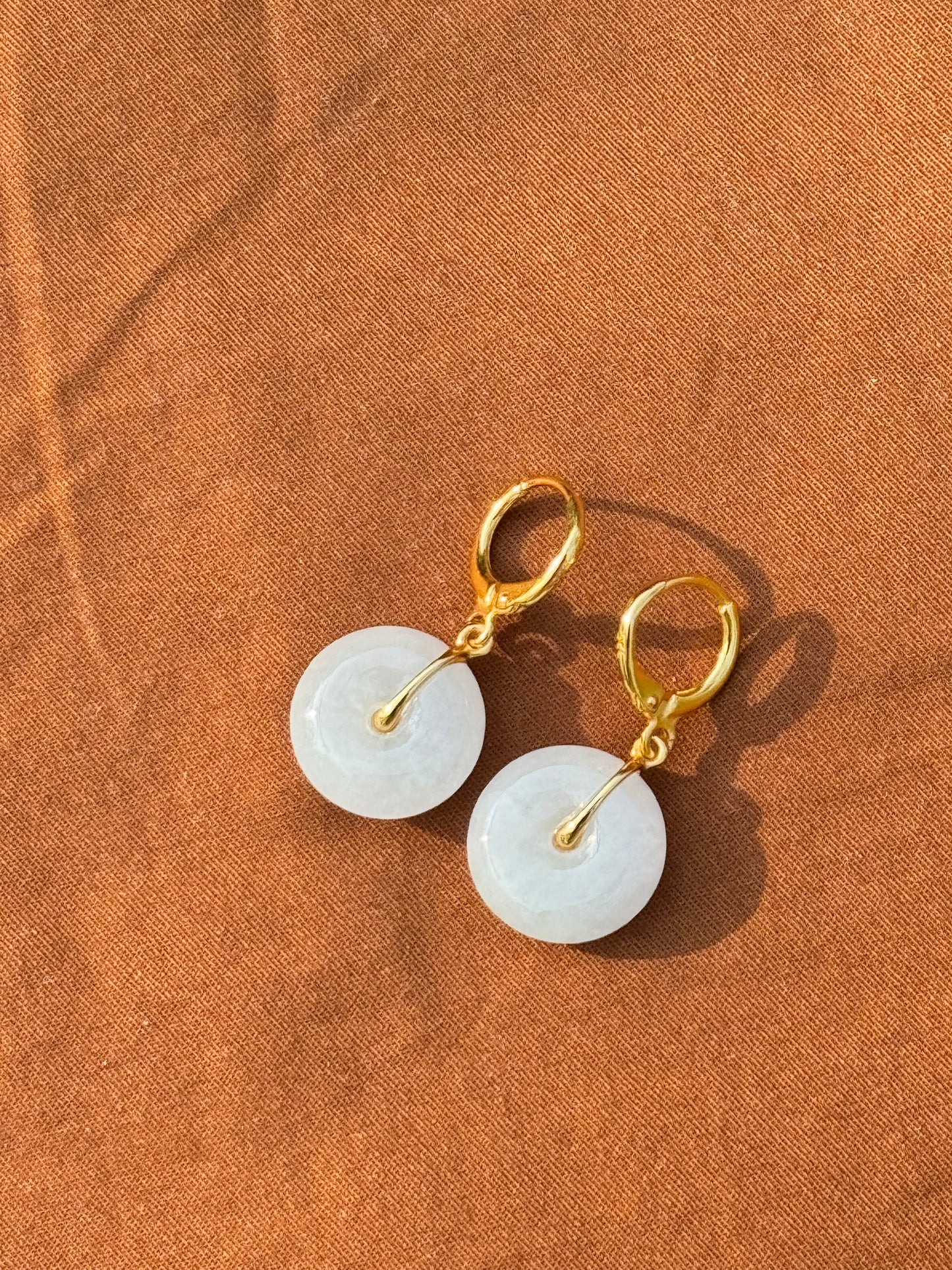 14k Gold Plated Milky White Jade Earrings
