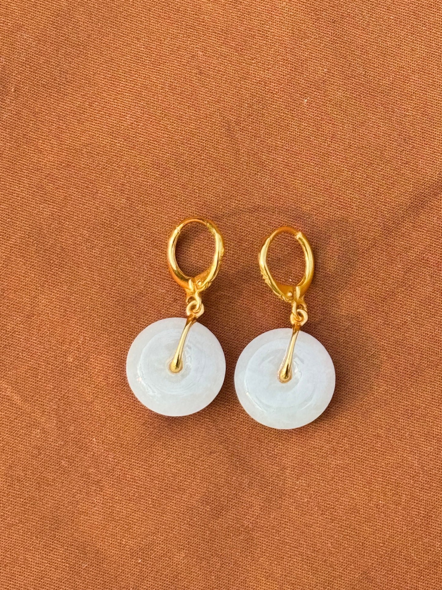 14k Gold Plated Milky White Jade Earrings
