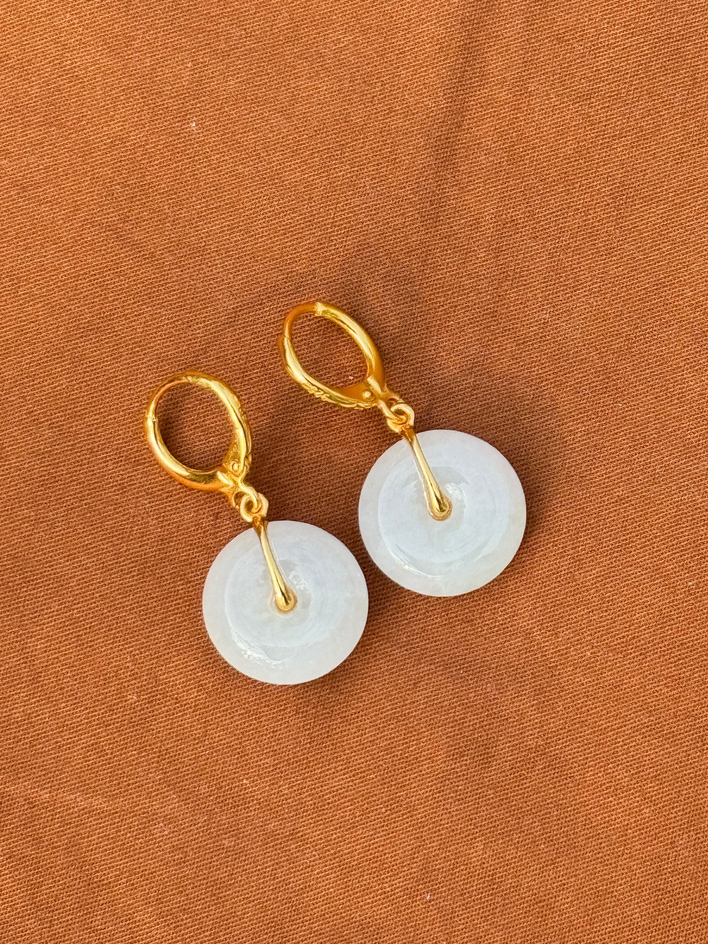 14k Gold Plated Milky White Jade Earrings