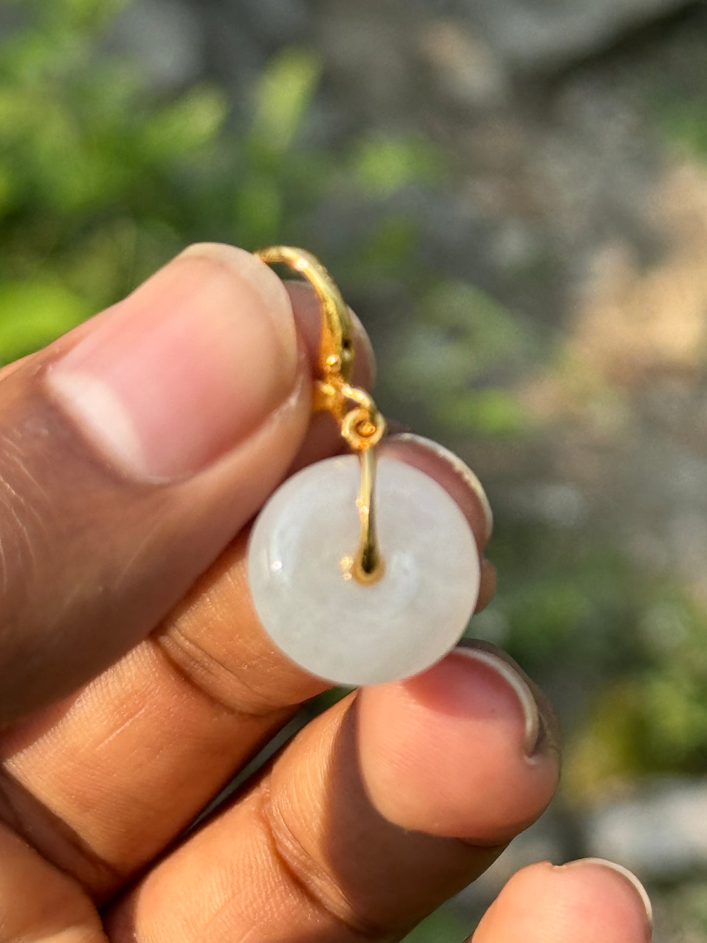 14k Gold Plated Milky White Jade Earrings