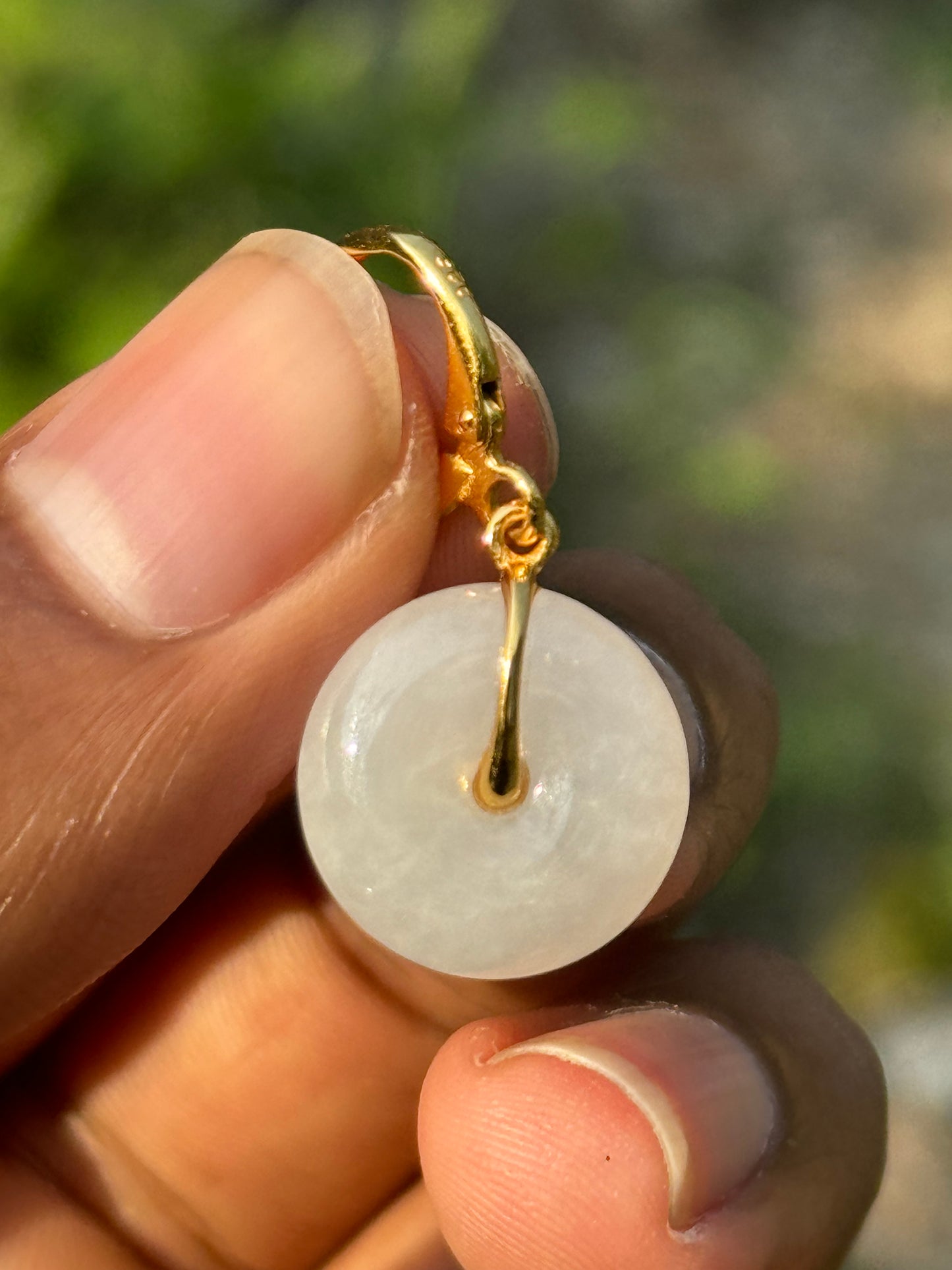 14k Gold Plated Milky White Jade Earrings