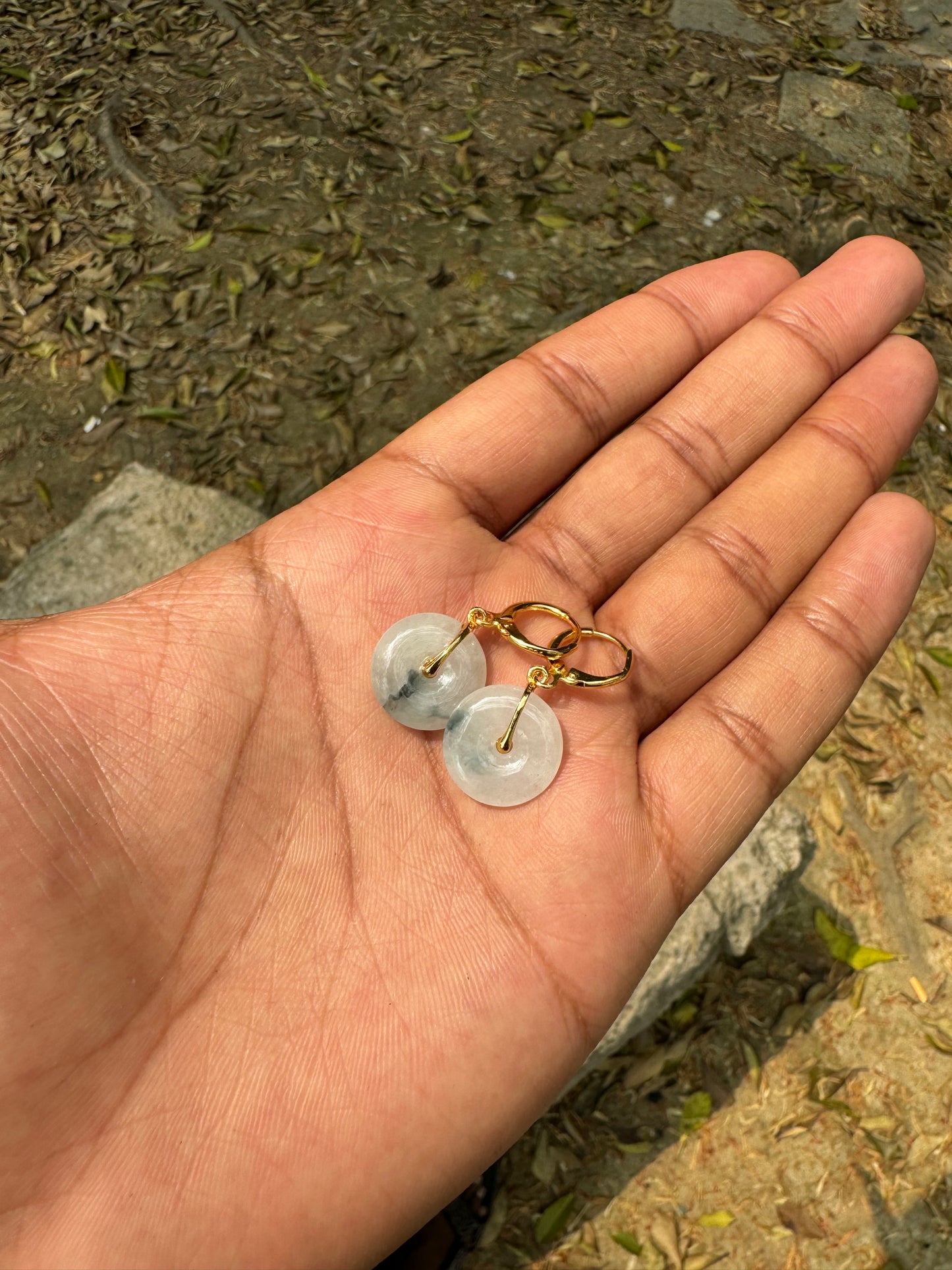 14k Gold Plated 'Moss in the Snow' Jade Earrings