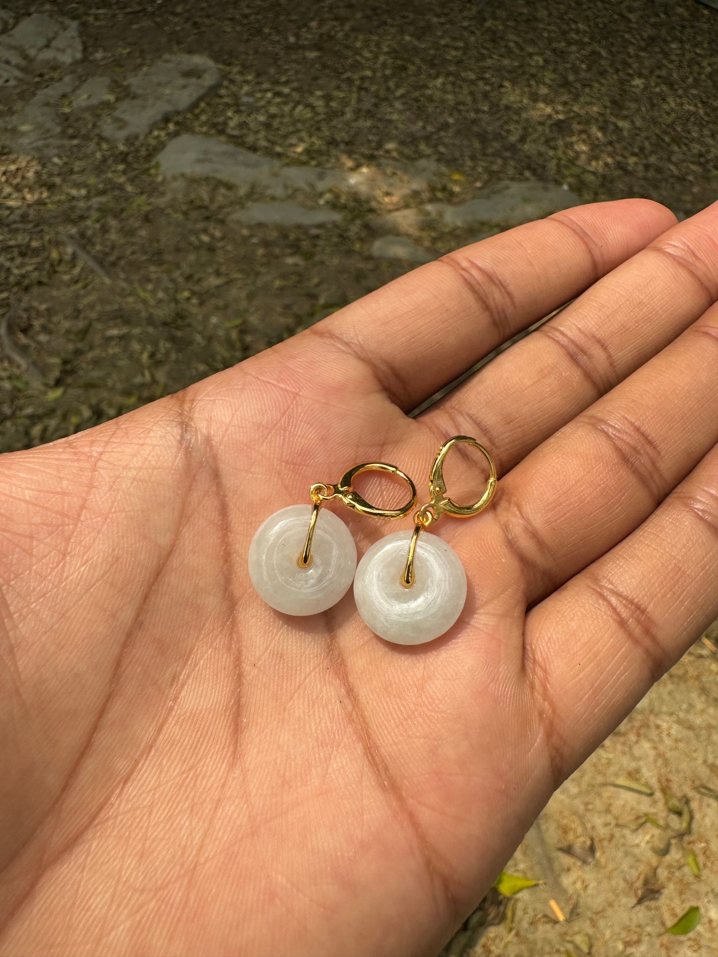 14k Gold Plated Milky White Jade Earrings
