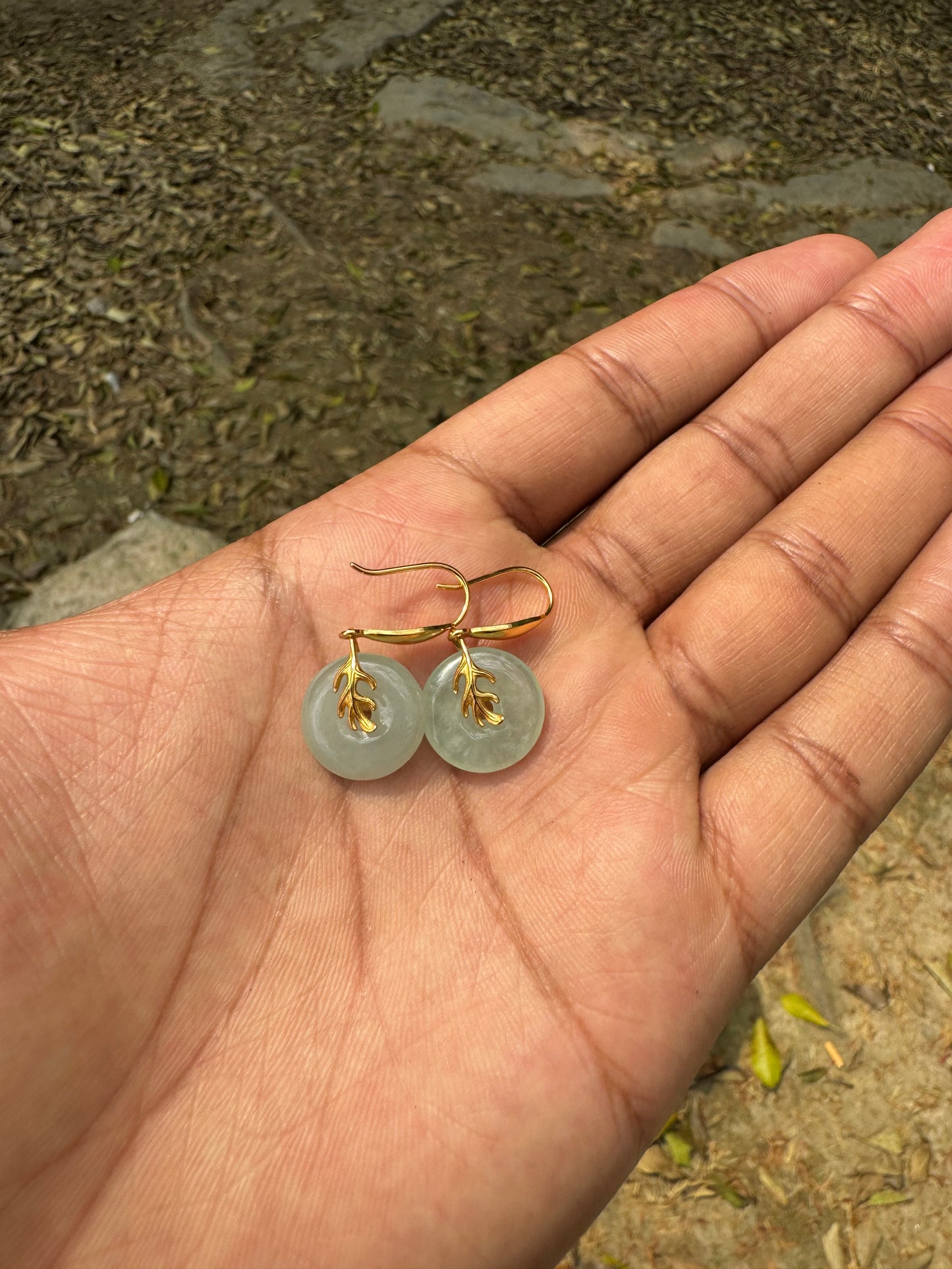 14k Gold Plated Green Jade Leaf Earrings