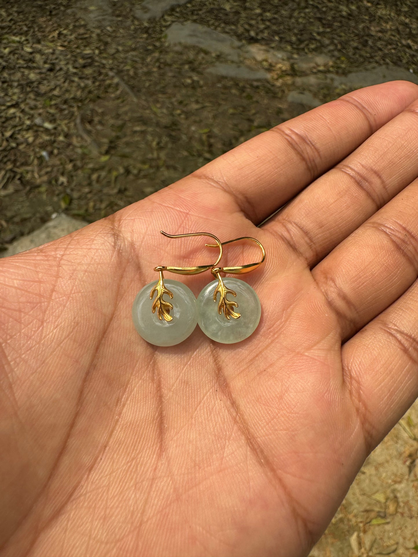 14k Gold Plated Green Jade Leaf Earrings