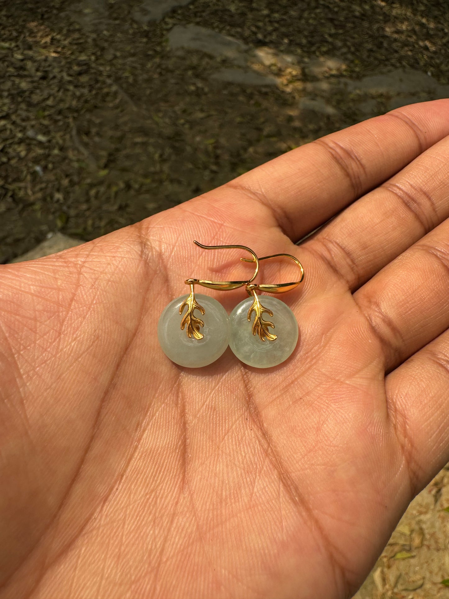 14k Gold Plated Green Jade Leaf Earrings