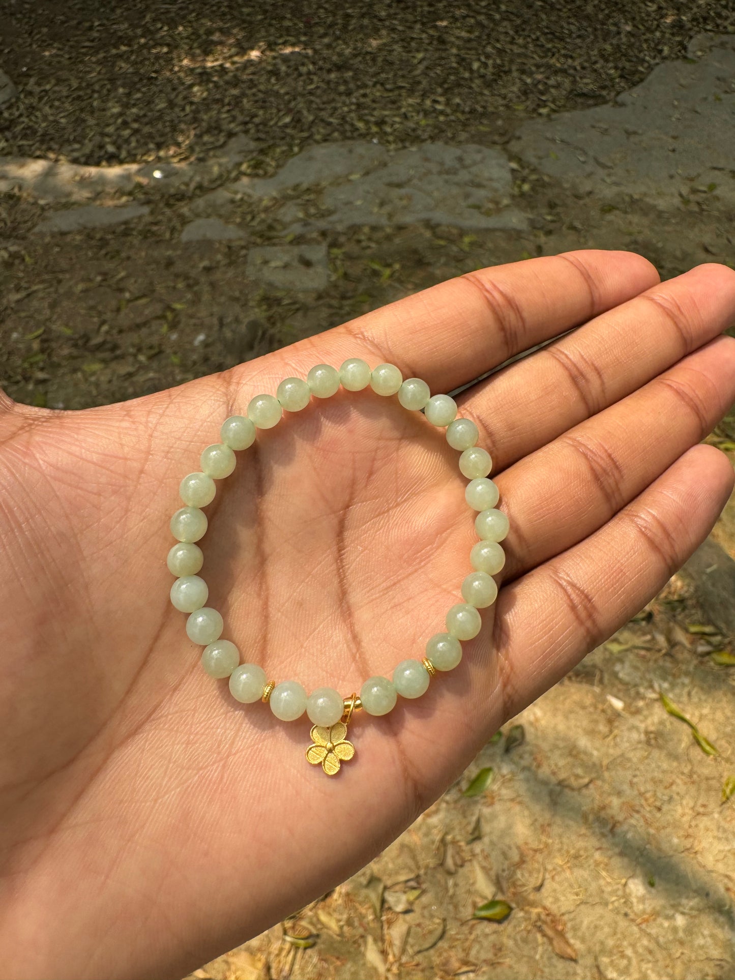 Floral Dainty Nephrite Jade Bead Bracelet