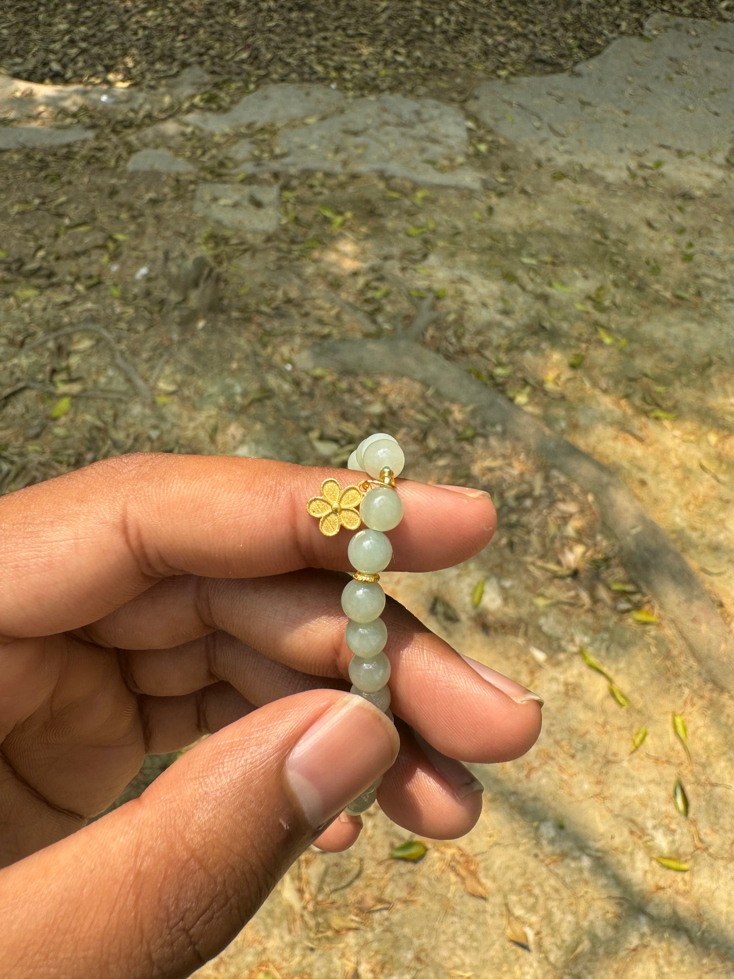 Floral Dainty Nephrite Jade Bead Bracelet