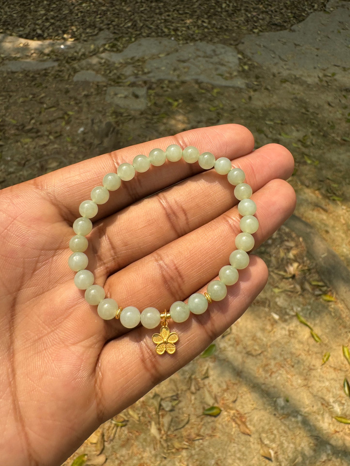Floral Dainty Nephrite Jade Bead Bracelet
